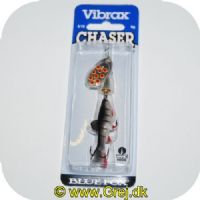 027752135828 - Vibrax Chaser - 8g - Sølv spinneblad med røde prikker og sort/sølv farvet fisk efter.