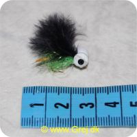 F014 - Dolly m/sorte øjenprikker - Sort m/Grøn glimmer (Flue med hvide skumøjn)