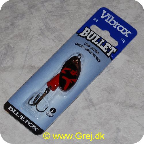 027752116063 - Vibrax Bullet str. 3 - 11g - Kobber med sort/røde aftegninger - Rød messing klokke - VMC trekrog - Langkastende
