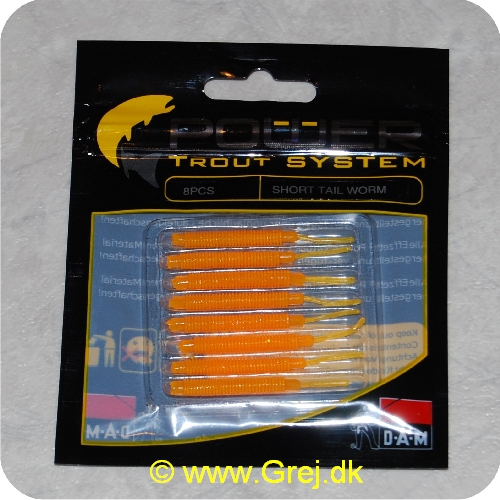 4044641093294 - Power Trout system Short Tail Worm - 8 stk - Goldfish - Små bløde softbaits. der sættes på krogen