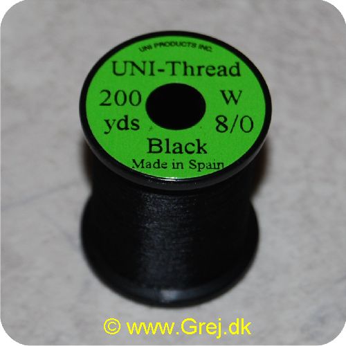 5704041100167XX - UNI Thread 8/0 - Black - 200 yards - Bindetråd til all-round brug - Super stærk - Let vokset