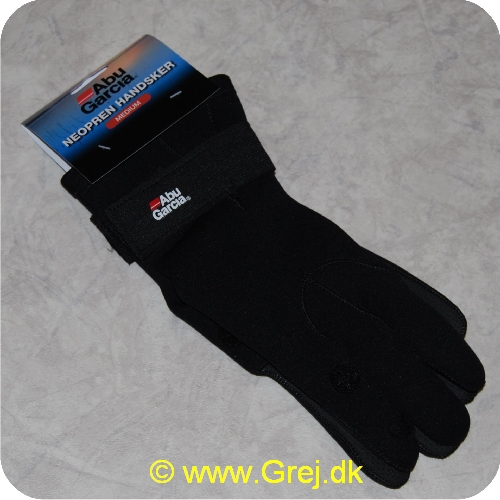 5711044127756 - Abu Garcia Neopren handsker - str. M - Sorte - Tommel og pegefinger kan frigøres, så du kan mærke linen m. m. - Velcrobånd ved håndleddet