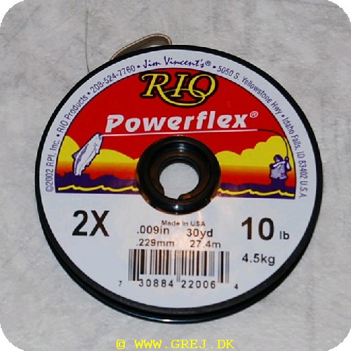 730884220064 - Rio Powerflex Tippet Forfang - 2X - 4.5kg - 27.4mEt stærkt monofil forfang. brud og knudestyrke er høj. det er elastiskPraktisk med spoler som kan sidde sammen og elastik som holder forfanget på plads. med tykkelse og brudstyrke angivet.