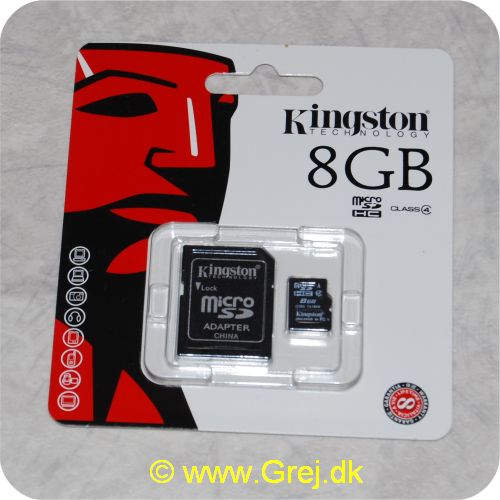 740617128147 - Kingston - 8 GB - Micro SD HC <BR>
Flash Card på 8 GB som er lige til at putte i smartphonen eller kameraret <BR>
Adapter med følger