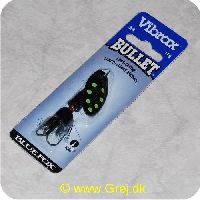 027752116209 - Vibrax Bullet Fly str. 3 - 11g - Sort blad m/grønne pletter - Sort klokke