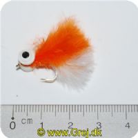 F026 - Dolly m/sorte øjenprikker - Hvid/Orange (Flue med hvide skumøjn)
