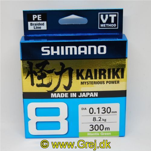 022255229814 - Shimano Kairiki SX8 0.13mm - Brudstyrke:8,2 kg - 300 meter - Mantis Green<BR>
Dette er en glat og støjfri line som er virkelig god til UL fiskeriet.