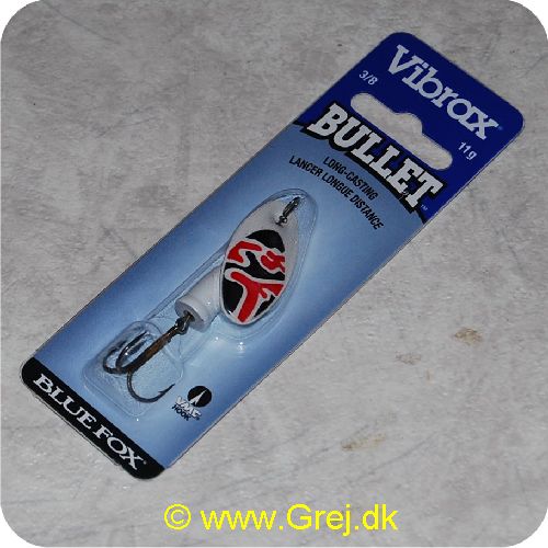 027752116100 - Vibrax Bullet str. 3 -11g - Hvid med sort/røde aftegninger - Hvid messing klokke - VMC trekrog - Langkastende