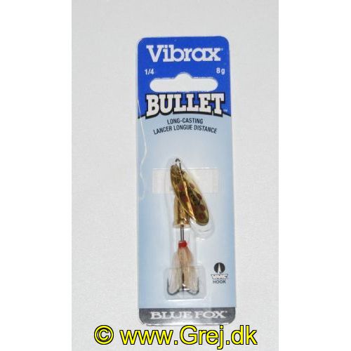 027752124389 - Vibrax Bullet Fly str. 2 - 8g - Gylden m/røde pletter - Gylden klokke - VMC trekrog - Langkastende