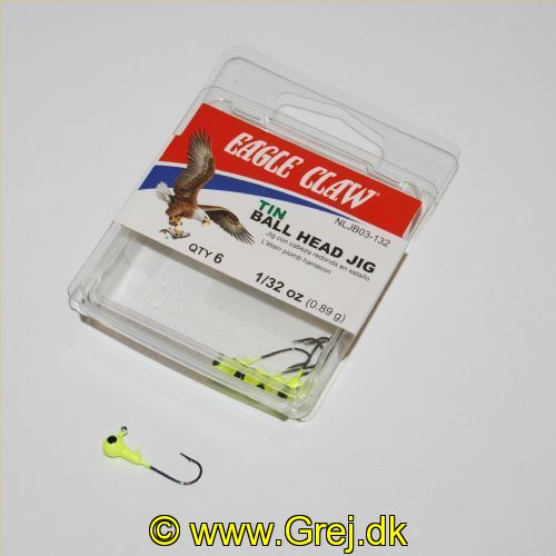 047708728553 - JIGS & LURES - NON-LEAD GREEN CHARTREUSE SINGLE WHITE EYE BALL HEAD JIG WITH BARB 1/32OZ - Model:NLJB03-132 - GREEN CHARTREUSE - Enheder per pakke: 6