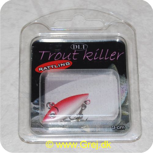 0726658000840 - DLT Trout Killer - rattling - 3 cm - med 2 trekroge - Pink/hvid - Lille wobbler til UL-stang