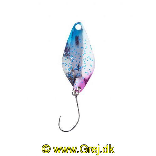 4005652830353 - Pro Staff Series Sunny spoon - 2.5mm. - Vægt:1.4g. - Farve:Blue-Silver-Glitter, UV - 001 6083 002<br>Extra-small and light spoons for fishing in summer when the trout are in the upper layers of water and look-out for small bait. Most colours are on the muted side, which has proved extremely effective on passive fishes.