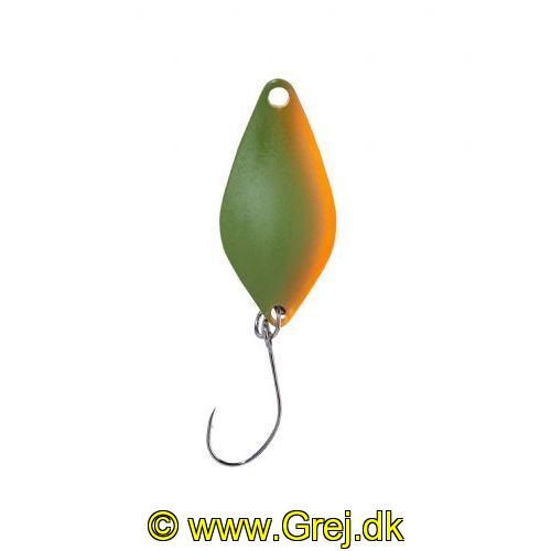4005652830414 - Pro Staff Series Sunny spoon - 2.5mm. - Vægt:1.4g. - Farve:Green-Orange, UV - 001 6083 008<br>Extra-small and light spoons for fishing in summer when the trout are in the upper layers of water and look-out for small bait. Most colours are on the muted side, which has proved extremely effective on passive fishes.