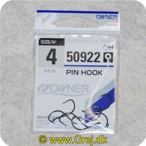4953873059148 - Owner 50922 Pin Hook med øje - enkeltkroge - 7 stk - meget skarpe - Str. 4