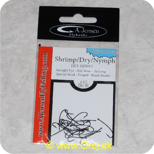 5704011017648 - Shrimp/Dry/Nymph - Lige øje - Special bøjet - Sort - 20 stk - Str. 12