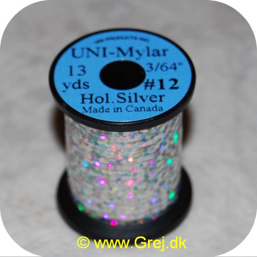 5704041101621 - UNI Mylar Flat Tinsel Holo Sølv - 13 yards - # 12 - Ekstra stærk tinsel - Holografisk sølv