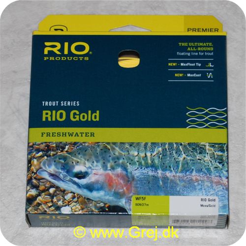 730884212298 - Rio Gold WF5 Floating - Hovedlængde: 14.3m - Hovedvægt: 14.8g - Moss/Gold - Rio Gold er den ultimative all-round flydende line for freskvandsfiskere