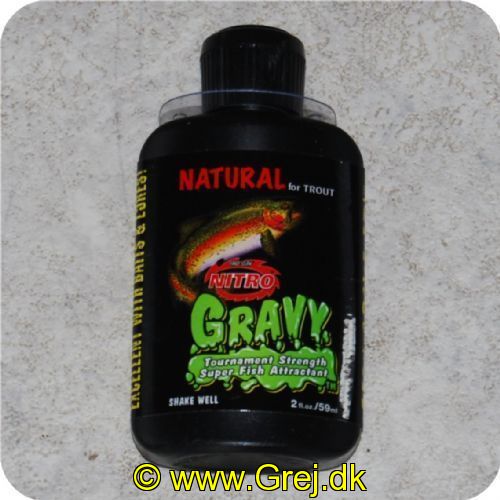 834734016262 - Nitro Gravy Duftstof til jigs. lures eller soft plastik m. m. - Natural for Trout (ørred) - 2oz./59ml
Put det på dit endegrej og det vil tiltrække fiskene.EUCGTN626