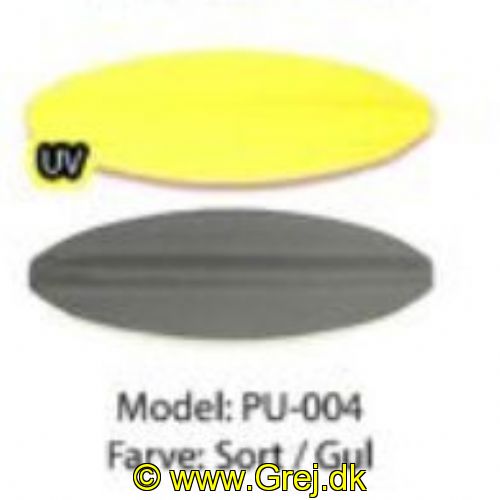 PU004 - Præsten - 4.5 gram - Sort/Gul
<BR>
Præsten UL er et ultra let gennemløbsblink på 4.5 gram. Form. bæreflade og vægten gør at den vugger igennem vandet.