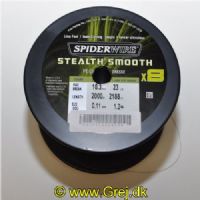 022021663453X - SpiderWIRE Stealth Smooth - Fletline X8 0,11 mm - 10,3 kg - Moss Green - Pris pr. meter - Vælg meter