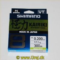 022255229845 - Shimano Kairiki SX8 0.20mm - Brudstyrke:17,1 kg - 300 meter