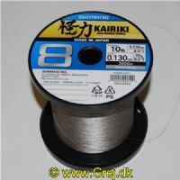 022255246149 - Shimano Kairiki SX8 0.13mm - Farve: Steel Grey - Brudstyrke:8,2kg<BR>
Dette er en glat og støjfri line som er virkelig god til UL fiskeriet.<BR>
Vælg antal meter