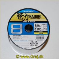 022255246231 - Shimano Kairiki SX8 0,10 mm - Brudstyrke: 6,5 kg. - Farve: Gul - Vælg antal meter