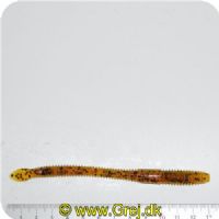 02267717368X - Spadetail Worm - Pumpkin Purple Chartreuse Pepper (Gul med sorte/lilla nister)