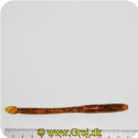 02267719775X - Spadetail Worm - Pumpkin Purple Chartreuse Pepper (Gul med sorte/lilla nister)