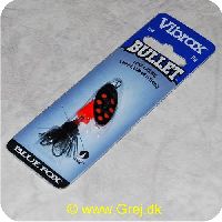 027752114229 - Vibrax Bullet Fly str. 2 - 8g - Sort blad m/røde pletter - orange  klokke