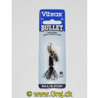 027752114250 - Vibrax Bullet Fly str. 2 - 8g - Sølv blad m/sorte pletter - Sort klokke - Sorte hår - VMC trekrog - Langkastende