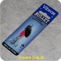 027752114274 - Vibrax Bullet Fly str. 2 - 8 gram - Sølvblad m/sorte pletter - Hvid hår - Orange messing klokke - VMC trekrog - Langkastende