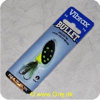 027752114304 - Vibrax Bullet Fly str. 3 - 11g - Sort blad m/grønne pletter - Gul klokke
