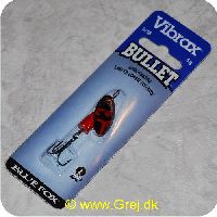 027752115943 - Vibrax Bullet str. 1 - 5g - Kobber med sort/røde aftegninger - Rød messing klokke - VMC trekrog - Langkastende