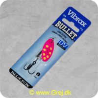 027752124105 - Bluefox Vibrax Bullet UV str. 3 - 11 gram - Pink m/ gule pletter - Sølvklokke