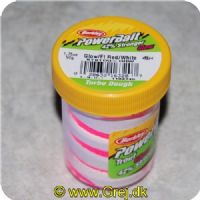 028632163207 - PowerBait med glimmer - FLUORESCENT RED / WHITE - GLOW 42% stærkere
Billedet nr.2 er taget med UV-lygte.