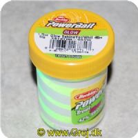 028632167717 - PowerBait med glimmer - SUNSHINE YELLOW / WHITE - GLOW 42% stærkere
Billedet nr.2 er taget med UV-lygte.