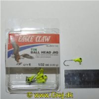 047708728553 - JIGS & LURES - NON-LEAD GREEN CHARTREUSE SINGLE WHITE EYE BALL HEAD JIG WITH BARB 1/32OZ - Model:NLJB03-132 - Enheder per pak