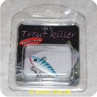 0726658000857 - DLT Trout Killer - rattling - 3 cm - med 2 trekroge - Grøn/hvid med sorte streger - Lille wobbler til UL- stang