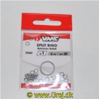 3359220425061 - VMC Split Ring - 20 stk. - Str. 1 - Invendig diameter 3mm (Ægte målt) -Holder til 6 kg.