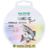 4005652857466 - Camtec Speci monofil line - Rullekapacitet:500M. - Brudstyrke:3.8kg. - Farve:Transparent - Variant:Trout - 001 2172 020