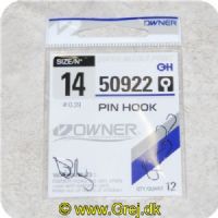 4953873059094 - Owner 50922  Pin Hook med øje - enkeltkroge - 12 stk - meget skarpe - Str. 14
Medekrog