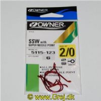 4953873095566 - Owner Super Needle Point - SSW Red Finish - Model: 5115-123 - Enkeltkroge - 6 stk - Str. 2/0