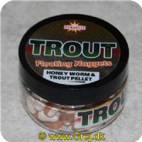 5031745210138 - Dynamite Flydende Trout Nuggets - Honningorm/trout Pellet(ørredpiller)- Hvid/brun - 1 stk nugget på krogen - Store glas (60 gram) - Iøjnefaldende farver - Skaber unikt duftspor