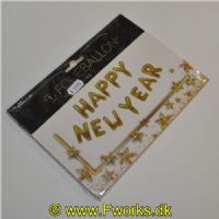 5704777045244 - Folieballon pakke - Med teksten "HAPPY NEW YEAR" i guld.