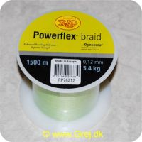 5707549276334 - Rio Powerflex braid fletline - 0.12mm - 5.4kg - Fluo grøn - verdens bedste spinnefiskeline - 1,5 kr pr meter - Vælg antal meter