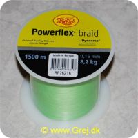 5707549276358 - Rio Powerflex braid fletline - 0.16mm - 8.2kg - Fluo grøn - 1,5 kr pr meter - Vælg antal meter