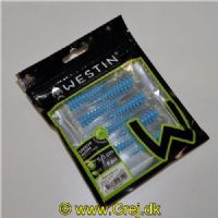 5707549493120 - Westin Greedy Worm - Floating - 8 stk - 5,5cm - Baby Blue/White (Blå/Hvid) - Duft: Banana (Banan)
