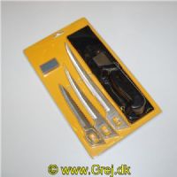 5708389144890 - Westland Fiskekniv med 2 forskellige filet klinger og en sav, let at skifte - Taske og slibesten inc