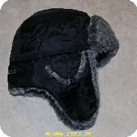 5708389153539 - Korea mis hat - 59 cm - sort med grålig plys - Med øreklapper - M